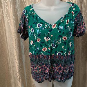 Verse Women's Size Medium Green & Blue Short Sleeve Shirt Stitch Fix